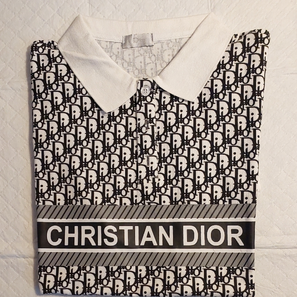 Dior Black and White Monogram Polo with CHRISTIAN DIOR Band